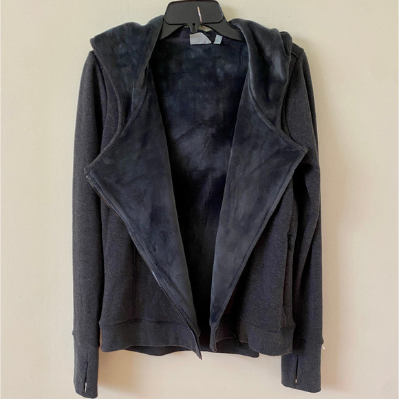 Athleta Jacket Cozy Karma Small Asymmetrical Fleece Lined Hoodie Grey full zip - Picture 6 of 8